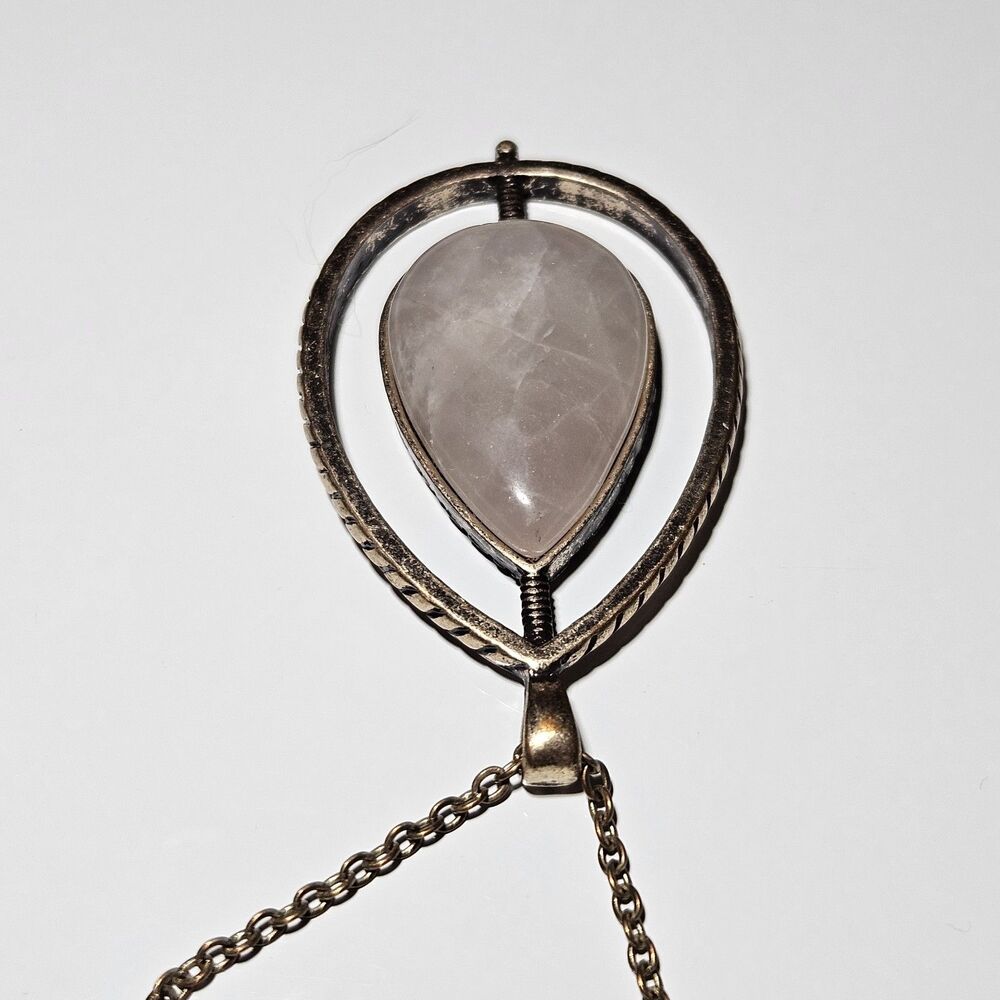 Stella & Dot Brass Tone Rose Quartz Teardrop Pendant Chain Necklace 36-39" - Picture 12 of 13